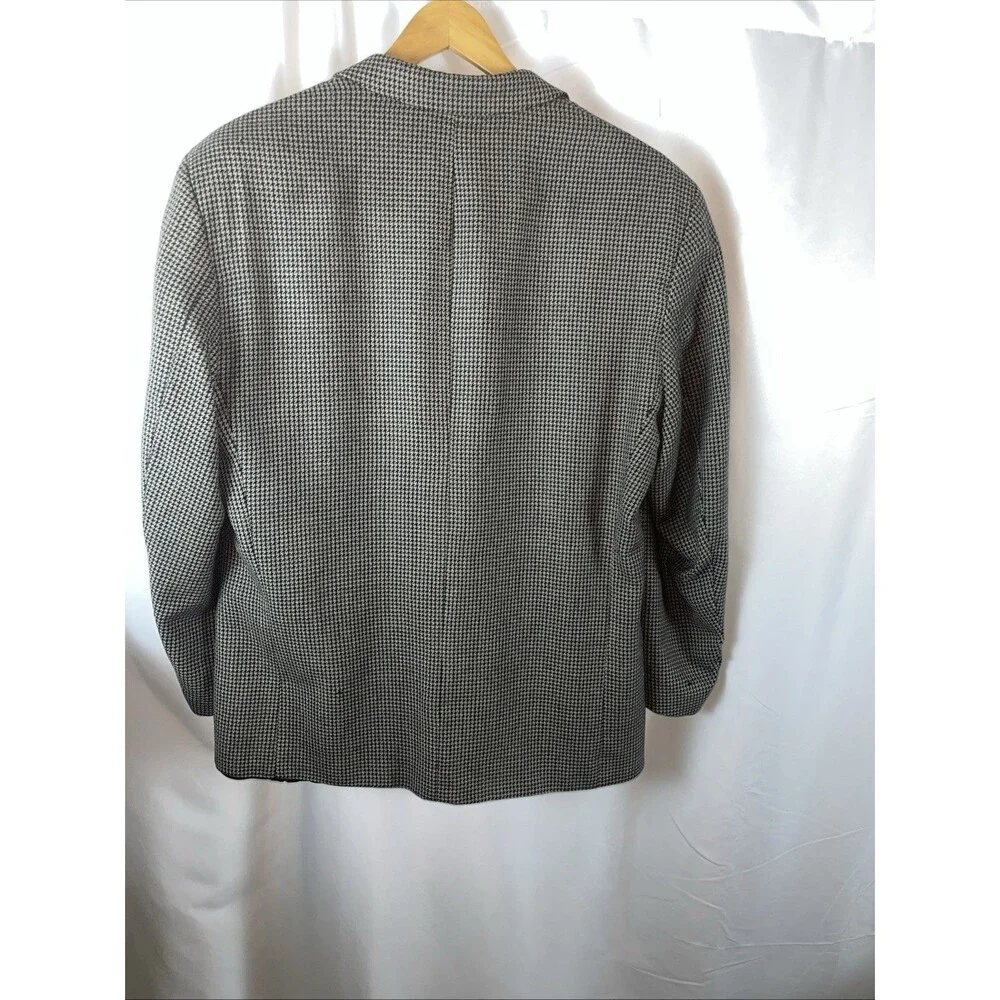 Vintage Brandini Men’s Blazer 100% Pure Wool Brown Houndstooth Plaid Office 43R